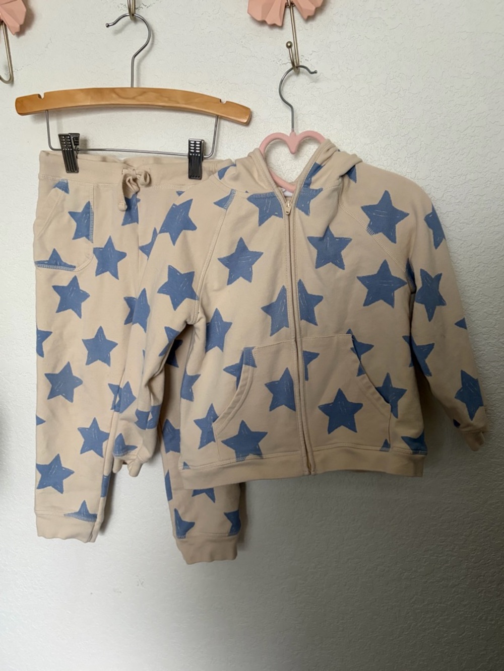 Angel Dear Cream Hoodie Set with Blue Accent